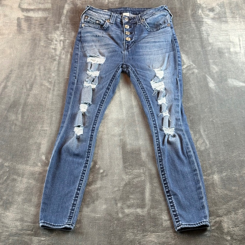 True Religion Women's Jeans Size 28 Jennie Curvy‎ Straight High Rise Distressed